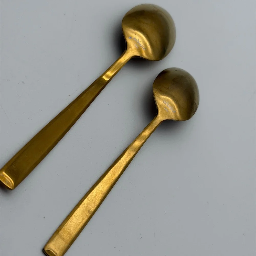 Skandia Gold Tone Stainless Steel Spoons Set of 2 Tablespoon Teaspoon Flatware